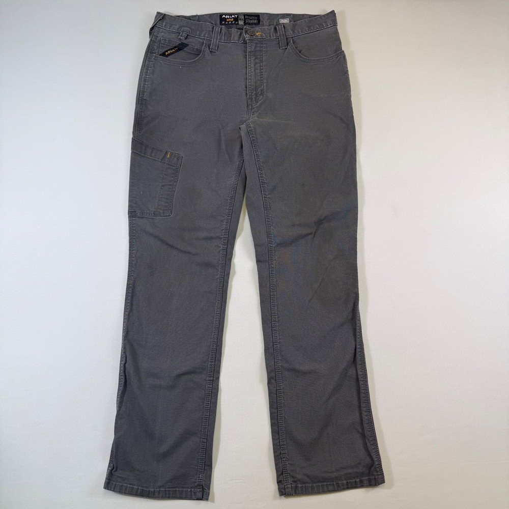 Ariat Rebar M4 Work Pants Mens 34x32 Grey Durastretch Relaxed Straight *Stains
